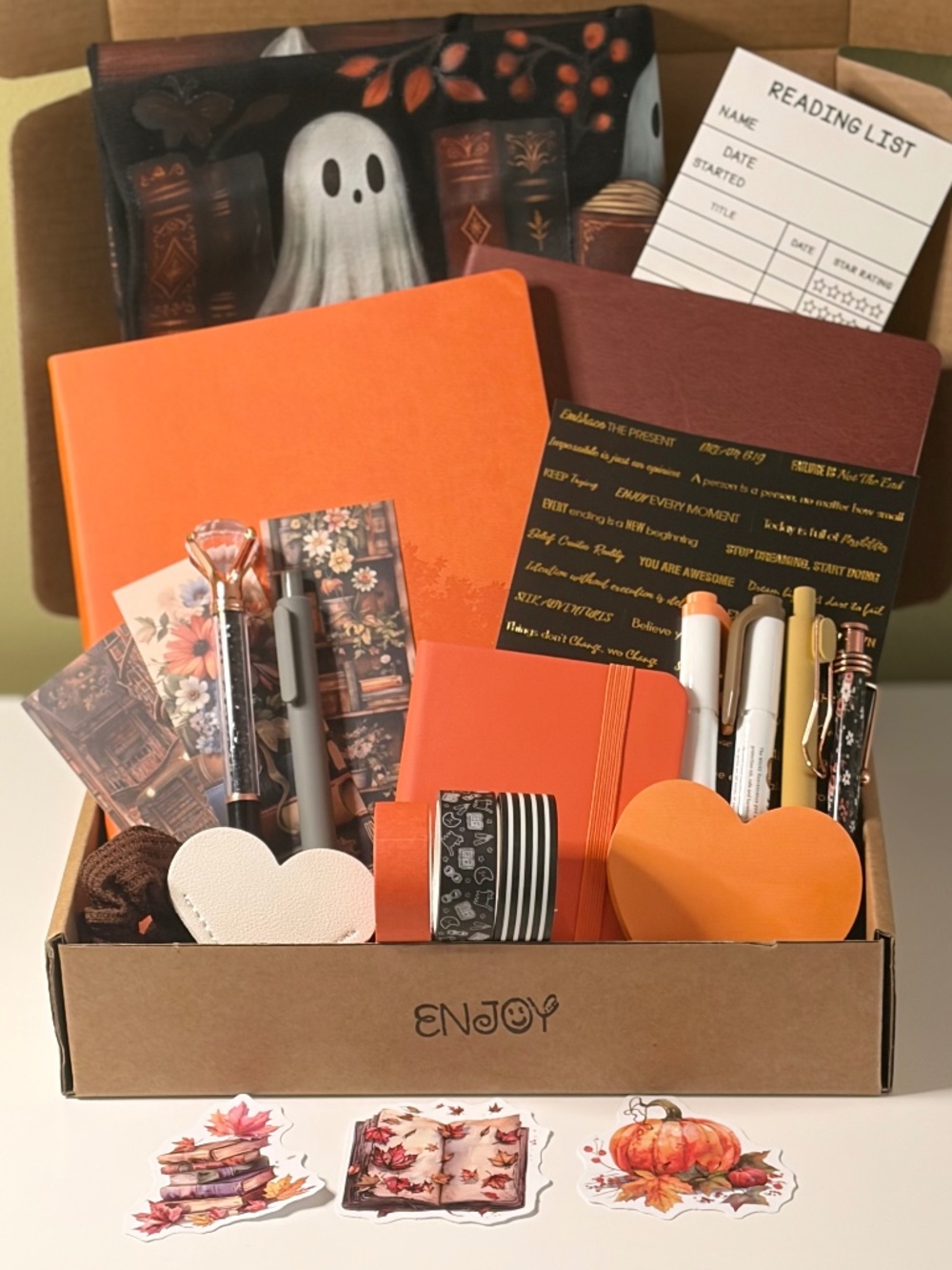 Halloween Journaling Stationery Set |Ghost Tote With Leather Notebooks And Washi